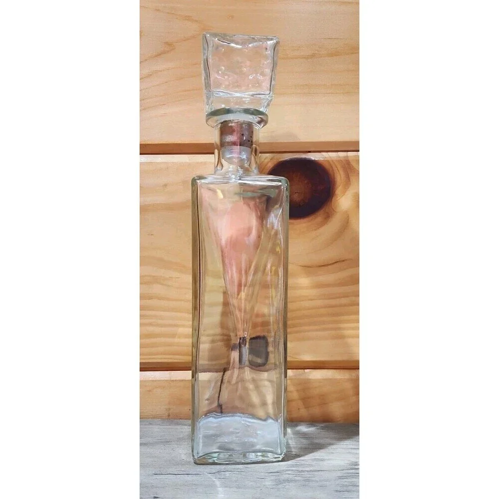 Vintage Whisky Decanter Bottle Clear Glass Corked Stopper 11